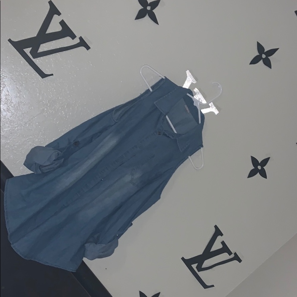 Jean cut out shoulder button down denim collard